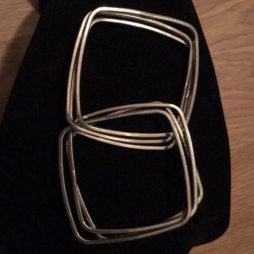 6 Silver Tone Square Bangle Bracelets Elegance - image 1